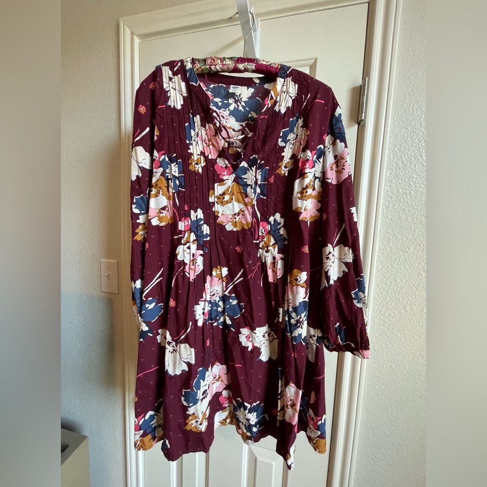 Old Navy Burgundy Floral Long Sleeve Dress